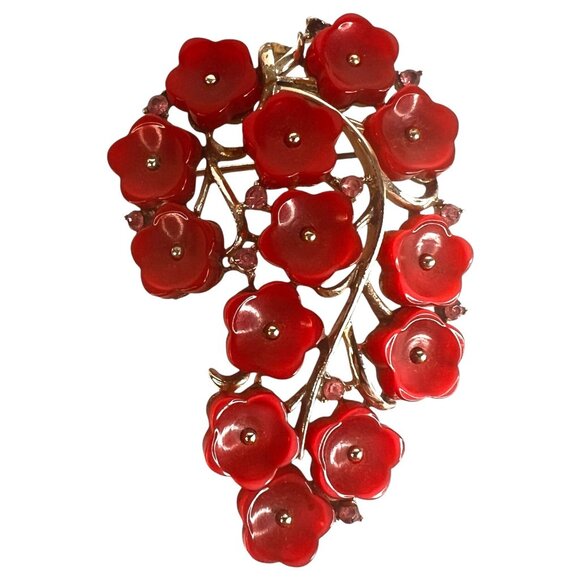 Vintage Arthur Pepper ART Red Enamel Floral Brooch Pin Gold Tone Metal Jewelry - Picture 8 of 8